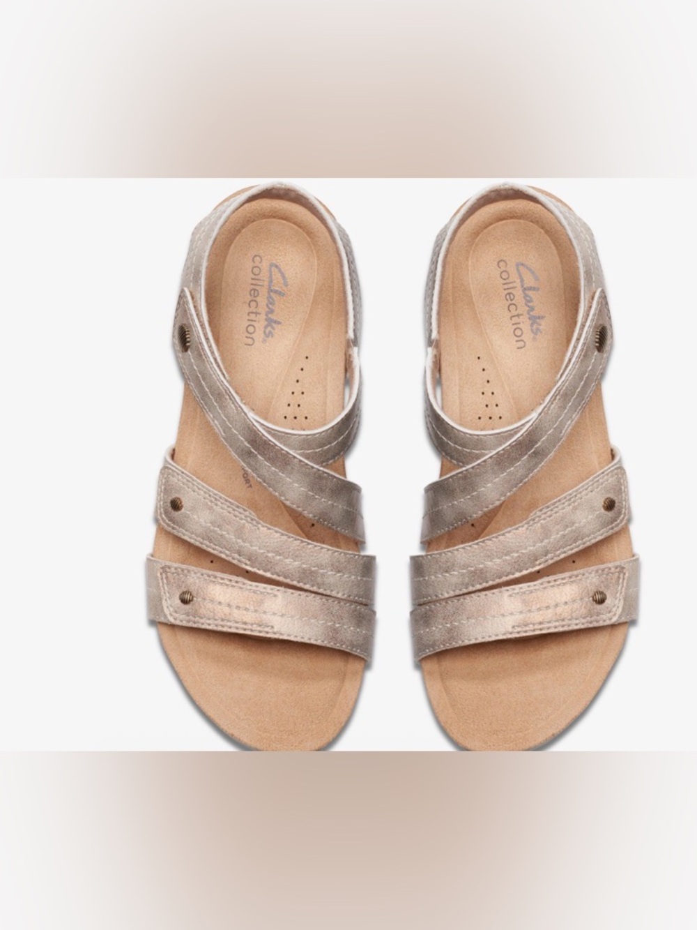 Clarks Calena Clara Metallic Taupe Cross-Strap Sandals size 7.5
